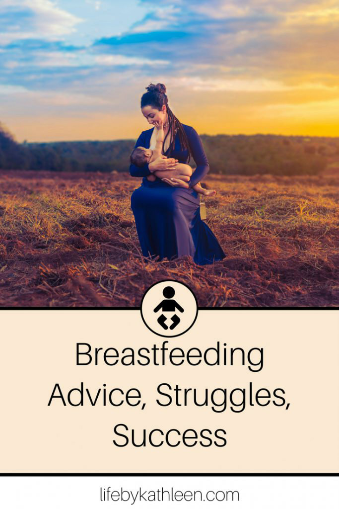 lady breastfeeding in a field text overlay breastfeeding advice, struggles, success