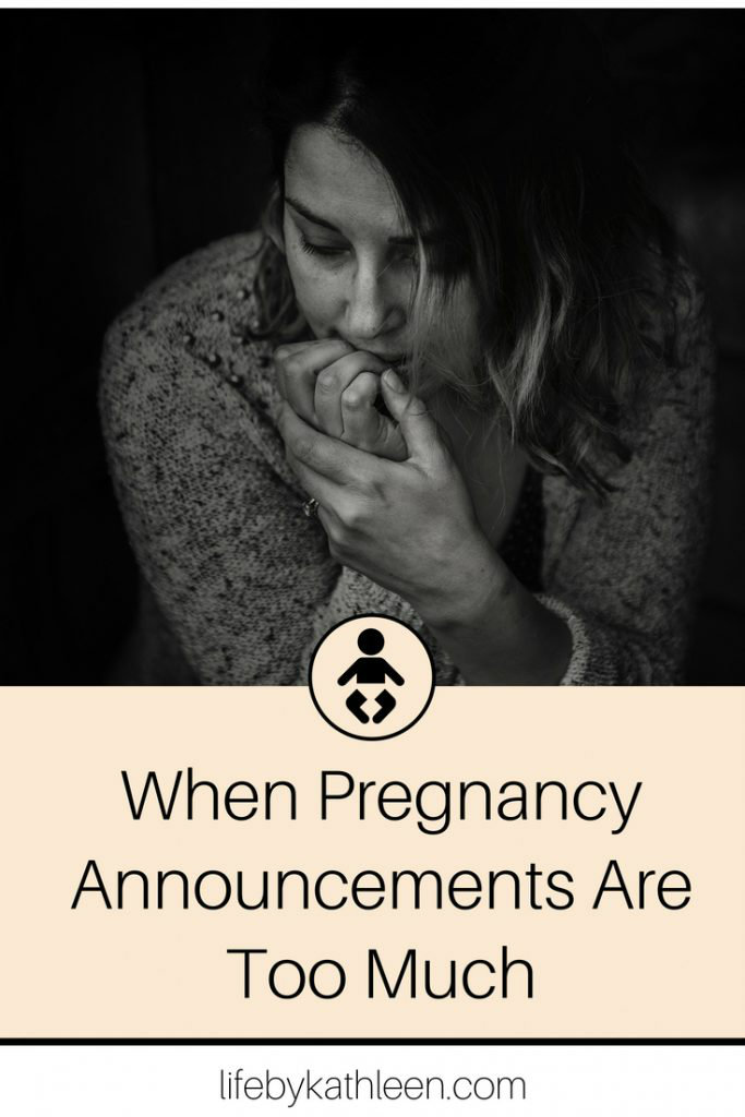 lady looking anxious. text overlay: when pregnancy announcemnts are too much